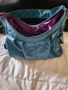 Mondani NY Teal Shoulder Bag with Purple Lining